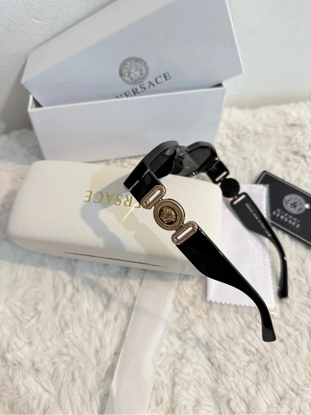 Versace Black Sunglasses with Gold Medallion Detail